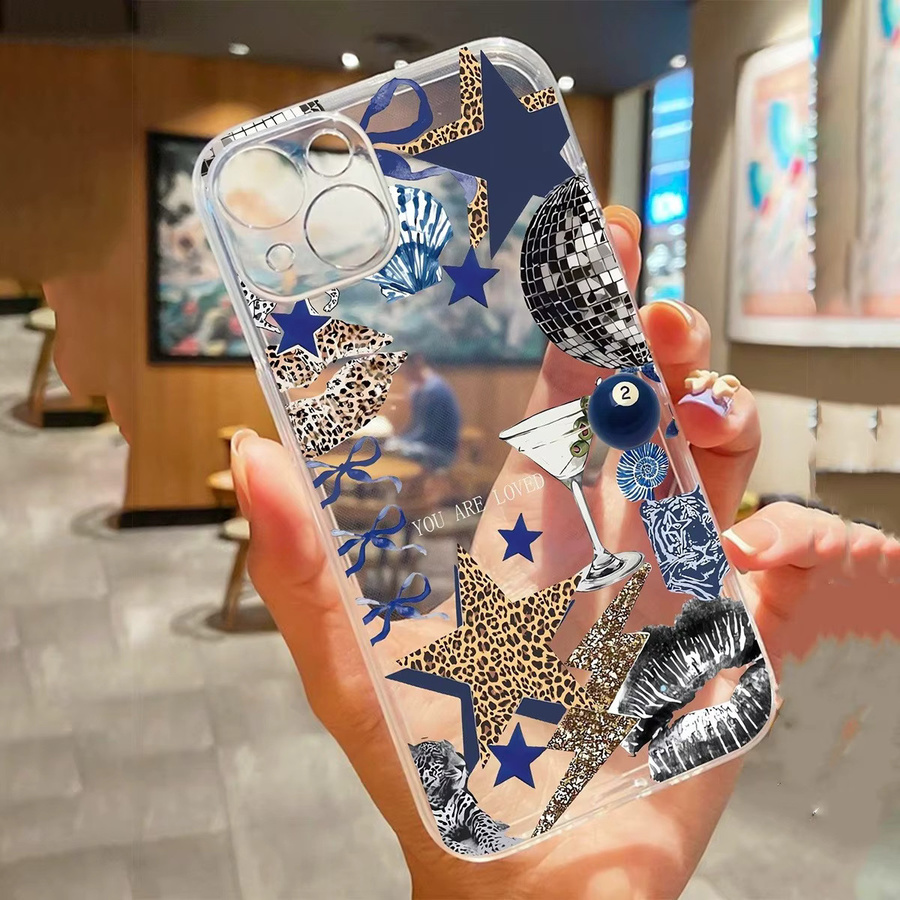 Transparente TPU-Handyhülle mit Leopardenmuster und Pentagramm-Lippendruck für iPhone 17 Air Pro Max, iPhone 16 15 14 13 12 11 XS XR X 7 8 Mini Plus Pro Max SE - Bild 2