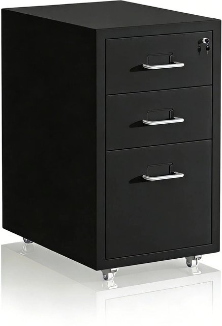 Relaxdays Rollcontainer aus Stahl in Schwarz, abschließbar mit 3 Schubladen, B/T/H: 45,4 x 28 x 41 cm - Bild 1