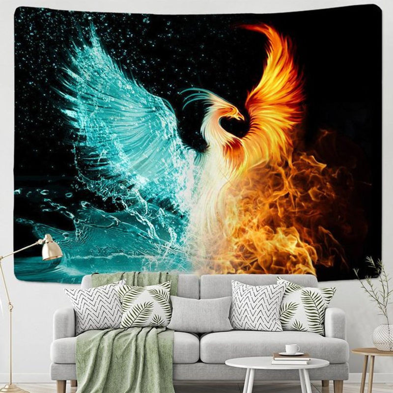 Binchi Outdoor Equipment Wandbehang Totem Phönix aus Eis und Feuer, abstrakte Boho-Dekoration in Mehrfarbig, B: 95 cm, H: 70 cm - Bild 1