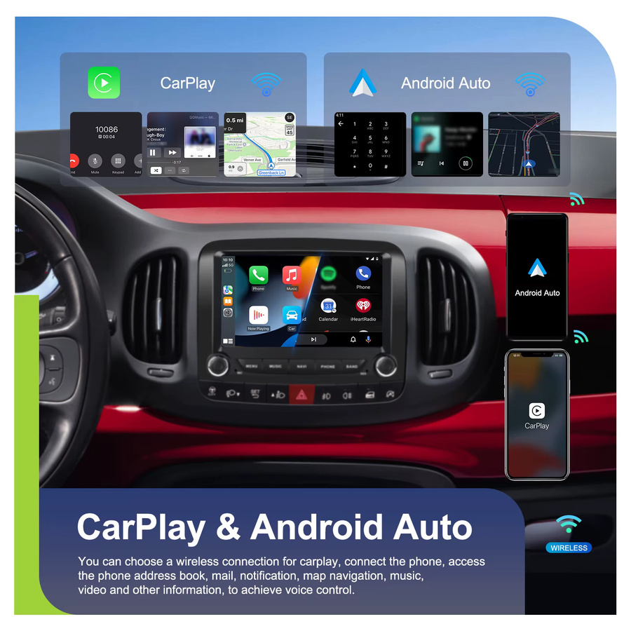 Podofo 7 Zoll Carplay Multimedia Player für FIAT 500L mit Android, GPS, WIFI und Mirrorlink in Schwarz - Bild 2