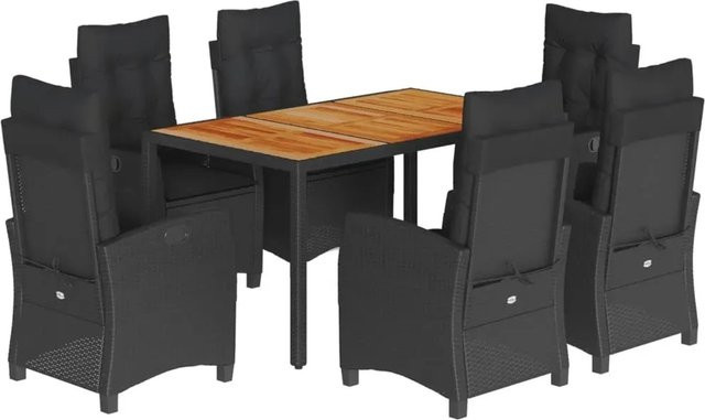 vidaXL 7-teilige Garten-Essgruppe aus Polyrattan mit Kissen in Schwarz - Bild 1