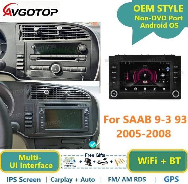 AVGOTOP Android Autoradio für SAAB 9-3 (2007-2012) mit GPS, WiFi und Carplay in Schwarz - Bild 1