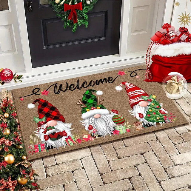 VIKAMA Weihnachtszwerg Cartoon Teppich in Multicolour für Badezimmer, Eingangsbereich und Wohnmobil, wasserabsorbierend und langlebig, B/T/H: 40 x 40 x 40 cm - Bild 1