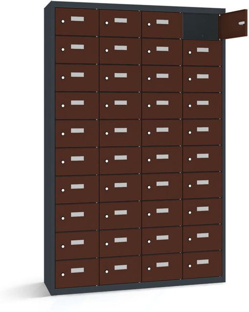 rotstahl Wertfachschrank mit 40 Fächern in Anthrazitgrau und Mahagoni, B/T/H: 115 x 30 x 180 cm - Bild 1