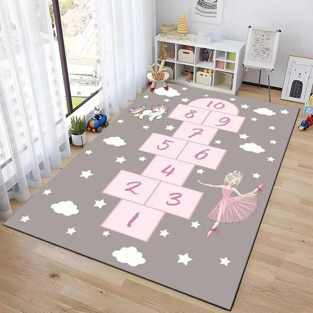 UQIDEHOME Kinder Teppich mit Cartoon-Zahlenspiel für das Kinderzimmer, Waschbar, B/B: 80 x 120 cm, Mehrfarbig - Bild 1