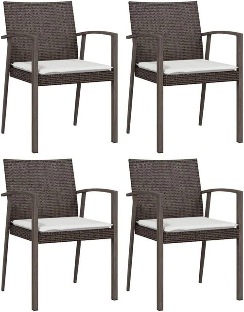 Furnicato Gartenstuhl Set aus Poly Rattan mit Kissen, 4 Stück, Braun und Cremeweiß, B/T/H: 56,5 x 57 x 83 cm - Bild 1