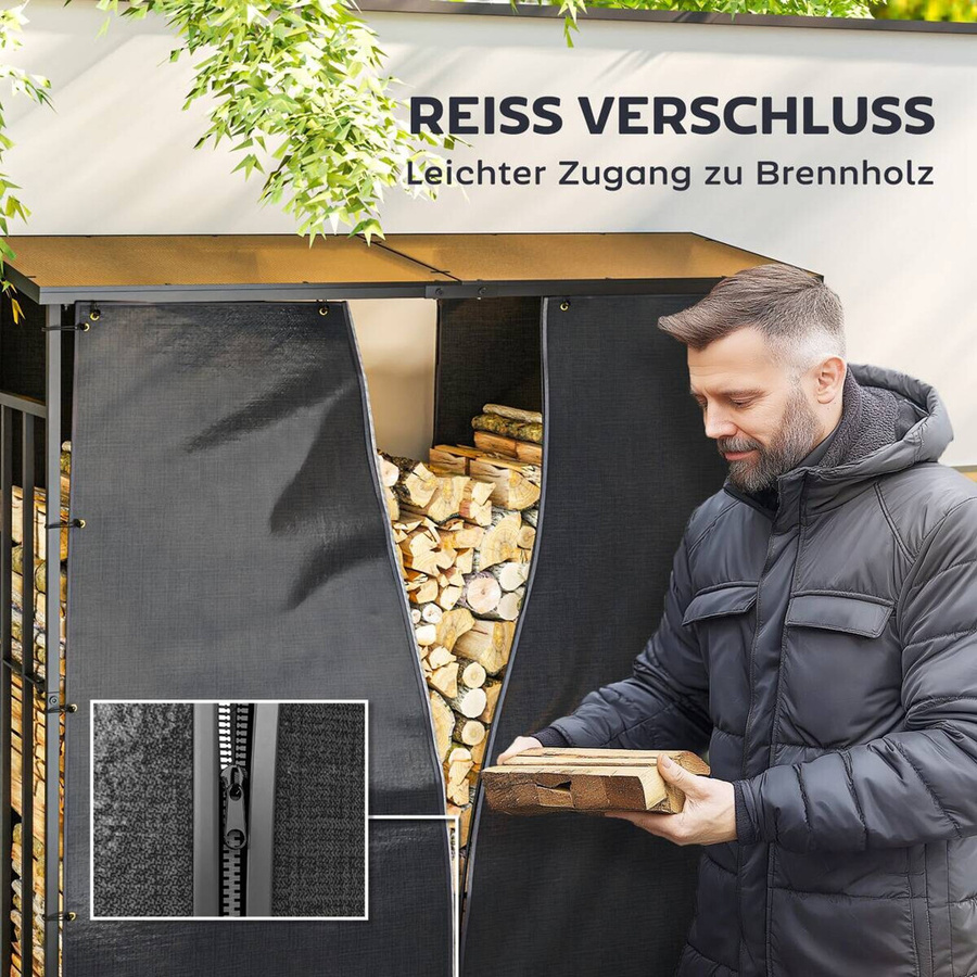 Outsunny Kaminholzregal Abdeckung aus Polyester in Schwarz, B/H/L: 100 x 173 x 174 cm - Bild 5