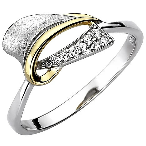 Colfem Ring 925 Sterling Silber, bicolor vergoldet, eismatt, 8 Zirkonia, Damen, Ringgröße 58 - Bild 1