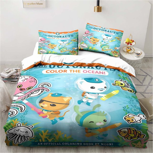 Octonauts Bettwäsche-Set für Kinder, dreiteiliges Set aus Bettbezug und Kissenbezug in Blau, B/H: 135 x 200 cm - Bild 1