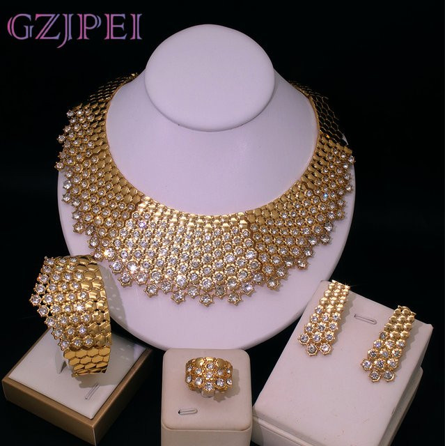 GZJPEI Schmuckset, Messing, Gold, Zirkonia, Damen - Bild 1
