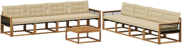 vidaXL Outdoor-Sofagarnitur aus Akazienholz mit Textilene und Kissen, Natur-Beige - Bild 1