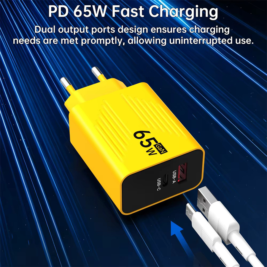 65W GaN USB-C-Ladegerät mit PD Quick Charge 3.0 in Gelb - Bild 5