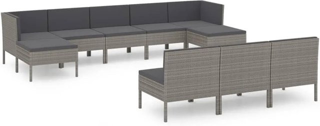 vidaXL 10-tlg Garten-Lounge-Set aus Poly Rattan in Grau mit Auflagen und Ottoman - Bild 1
