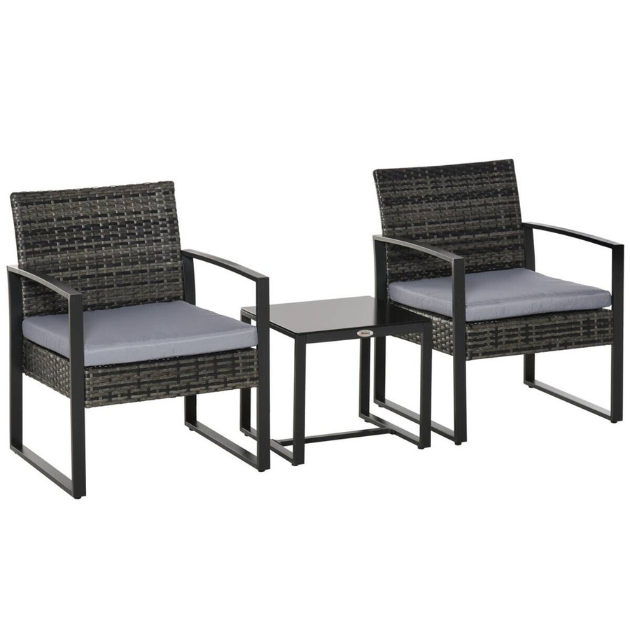 Outsunny Sitzgruppe aus Polyrattan in Grau und Schwarz, B/H/L: 57 x 76 x 63 cm - Bild 3