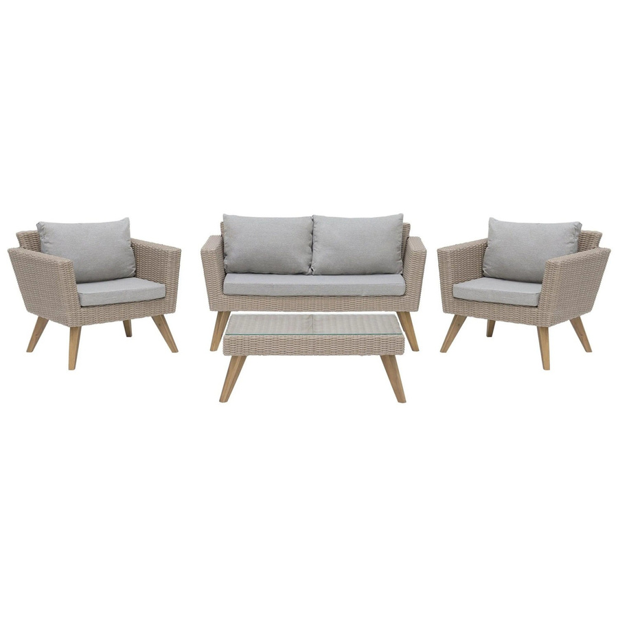 Beliani Sitzgruppe VITTORIA in Beige mit Outdoor-Sofa, Lounge-Sessel und Couchtisch aus Rattan und Metall, B/T/H: 70 x 135 x 71 cm - Bild 2