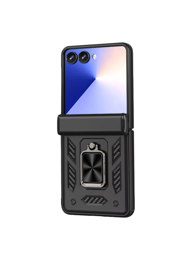 Luxuriöse 360 Grad rotierende Handyhülle für Samsung Galaxy Z Flip 7, 6, 5 aus Metall mit PC und TPU Stoßfänger-Rüstung in Schwarz oder Lila - Bild 5
