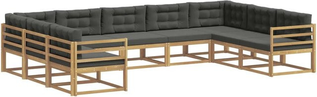 vidaXL Outdoor-Sofagarnitur in U-Form aus Akazienholz mit Kissen in Anthrazit und Weiß - Bild 1