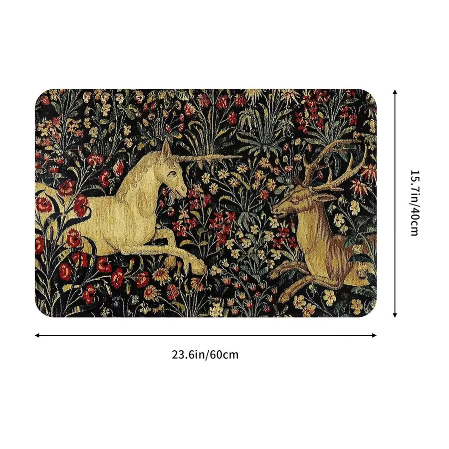 VIKAMA Kunst-Bodenmatte mit mittelalterlichem Einhorn und Mitternachtsblumenmuster in Multicolour, rechteckiger Teppich für Küche und Schlafzimmer, B/T/H: 60 x 40 x 40 cm - Bild 3