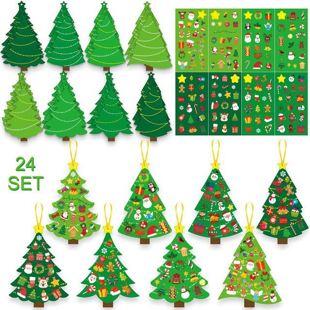 24 Sets Weihnachtsbaum-Bastelset mit festlichen Grußkarten und Aufklebern in Mehrfarbig für Schule und Familienfeiern - Bild 1
