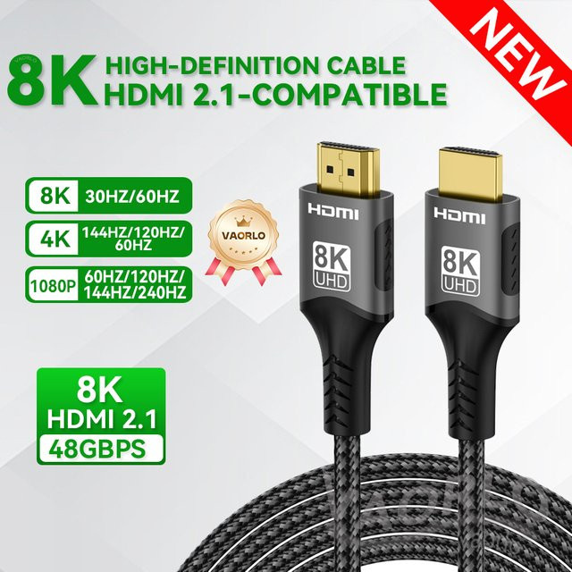 VAORLO HDMI 2.1 Kabel Ultra High Speed für 8K@60Hz und 4K@120Hz, 48 Gbit/s, ARC, HDCP, HDR, Schwarz - Bild 1