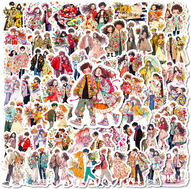 Kawaii Anime Paare Aufkleber, Cartoon Liebhaber, Bunt / Mehrfarbig, Set / Bundle - Bild 1