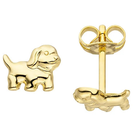 Colfem Ohrstecker Hund, 333 Gelbgold, Unisex - Bild 1