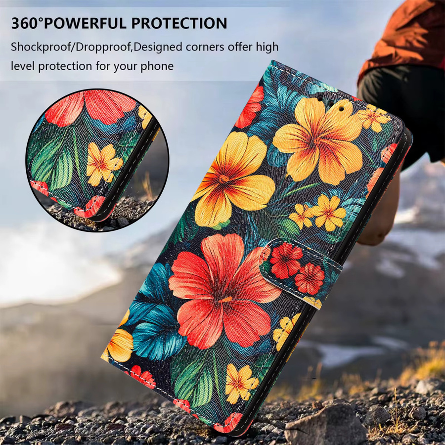 Blumen Design Handyhülle aus Leder als Brieftaschen-Schutzhülle für ZTE Blade A75 Pro A76 A56 A36 V80 Vita V70 Max V60 V50 A35E A55 A54 in Multicolour - Bild 5