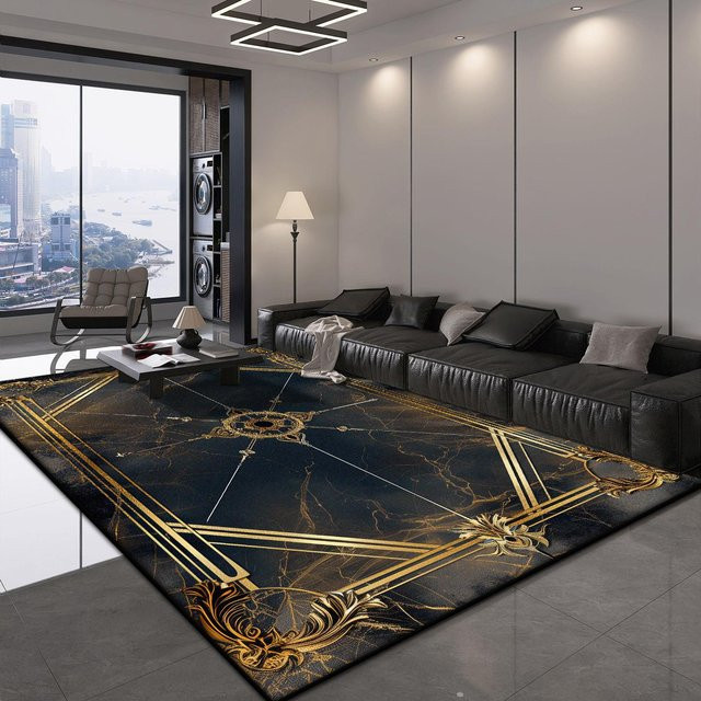 JGJG Nordischer Luxusteppich in Schwarz, geometrisches Design, weich und rutschfest, für Wohnzimmer und Schlafzimmer, B/T: 200 x 300 cm oder 60 x 90 cm - Bild 1