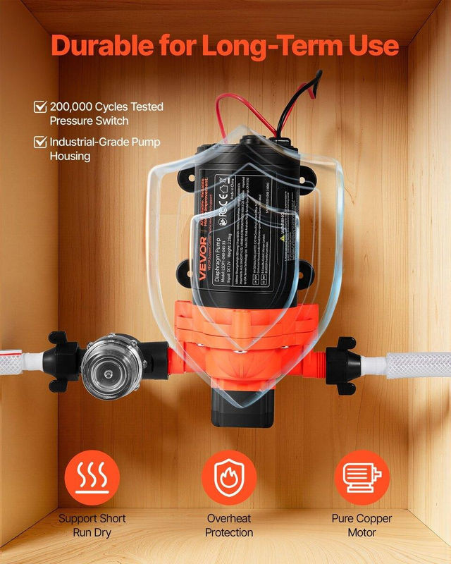 Buying Solutions MB Wohnmobil Wasserpumpe, 12V DC, 4 GPM (15,1 L/min), 3-Kammer-Selbstansaugende Membran-Wasserpumpe mit automatischem Druckschalter, max. 40 PSI Druck, Orange - Bild 10