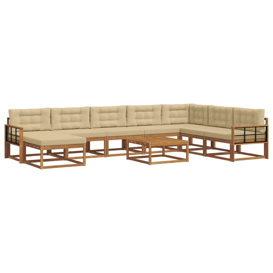vidaXL Outdoor-Sofagarnitur aus Akazienholz in L-Form mit 9-teiligem Set, Farbe Natur und Beige - Bild 2