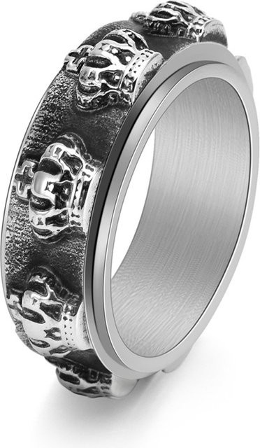 Herrenring Edelstahl, Kronen-Design, drehbar, Vintage - Bild 1