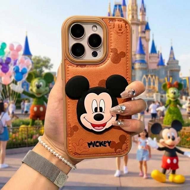 Mickey Mouse Handyhülle mit Leder-Muster für iPhone 17 Pro Max, 16, 15, 14, 13 stoßfeste Schutzhülle mit 3D-Design - Bild 1
