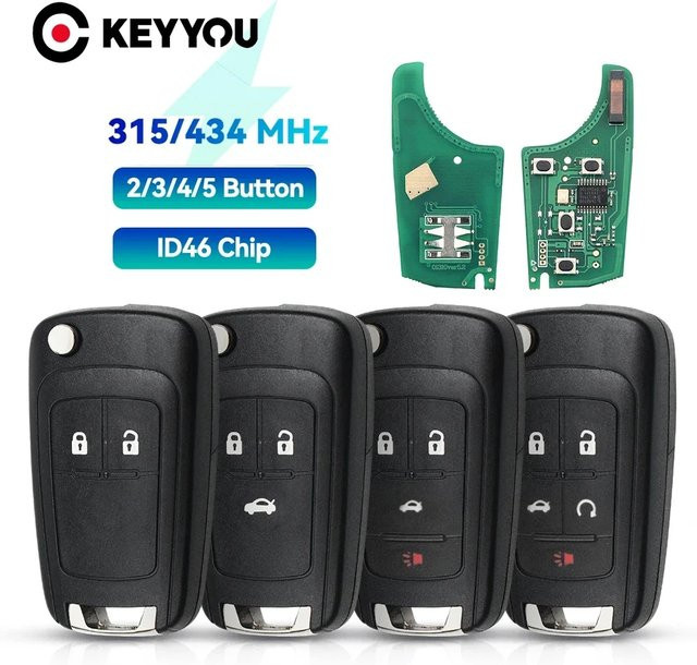 KEYYOU Auto-Fernbedienungsschlüssel für OPEL/VAUXHALL Astra J Corsa E Insignia Zafira C 2009-2016, 315/433 MHz ID46, 2/3/4/5 Tasten, Schwarz, inklusive Batterie - Bild 1