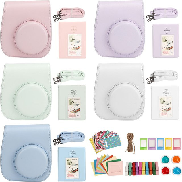 Schutztasche aus PU-Leder für Fujifilm Instax Mini 12 in Multicolour inklusive Albumfiltern, bunter Aufhängerahmen und Aufklebern - Bild 1