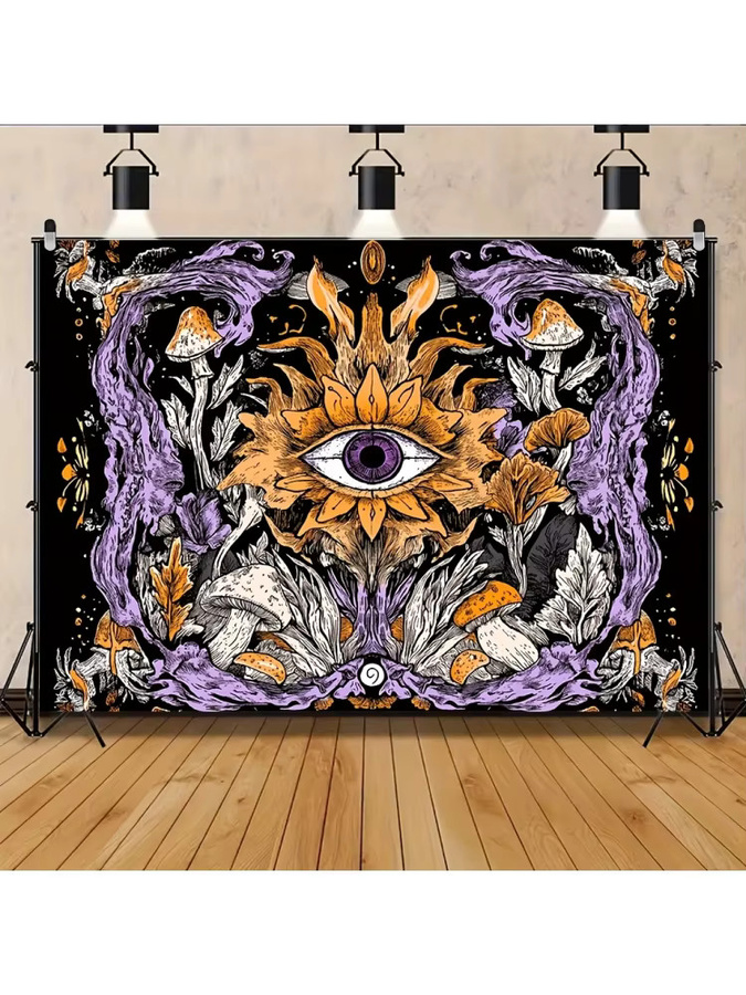 VIKAMA Mystic Eye Boho Wandteppich in Lila und Multicolour mit kosmischer Pilzkunst und Blumenmotiven, Rechteckig, Breite: 60 cm, Höhe: 40 cm - Bild 5