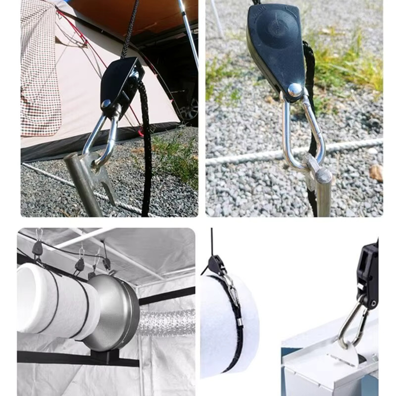 Lotank Markise Windseil Set, 8 Zoll verstellbares Lanyard in Schwarz, Riemenscheibe mit Heberiehaken für Zeltventilator und Pflanzenlampen - Bild 3