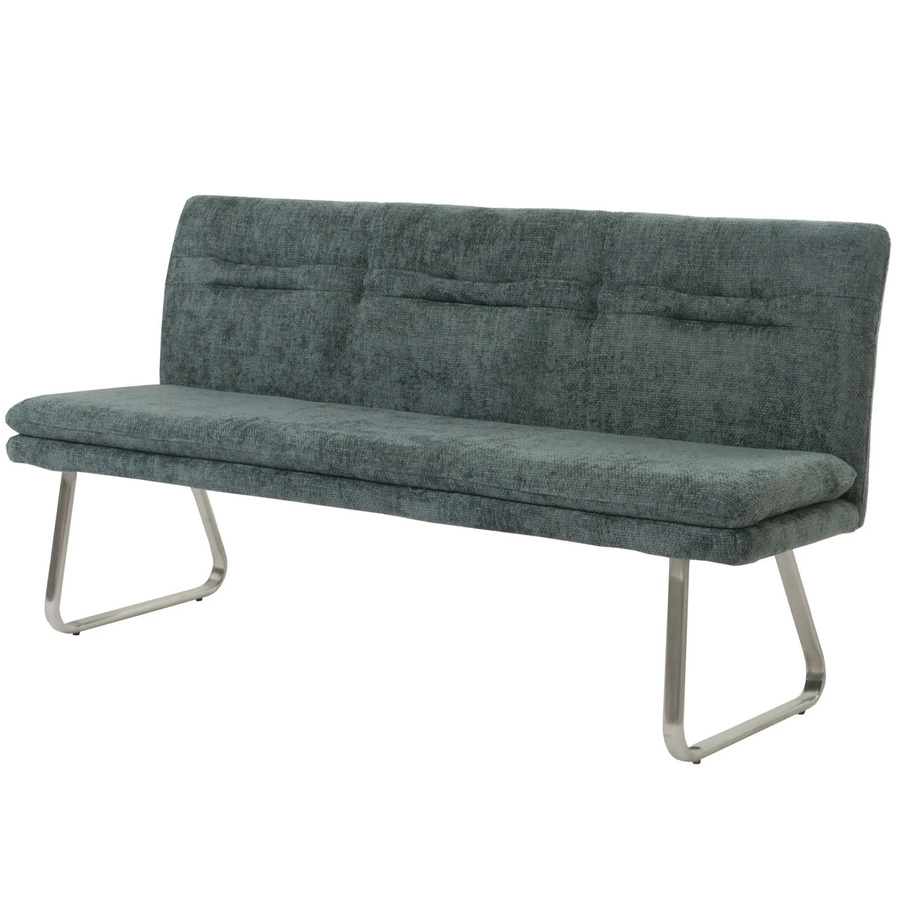 BERLINLODGE Sitzbank Modern aus Chenille mit Edelstahlgestahl gebürstet in Blau-Grün, B/T/H: 180 x 93 x 58 cm, Sitzhöhe: 51 cm - Bild 2