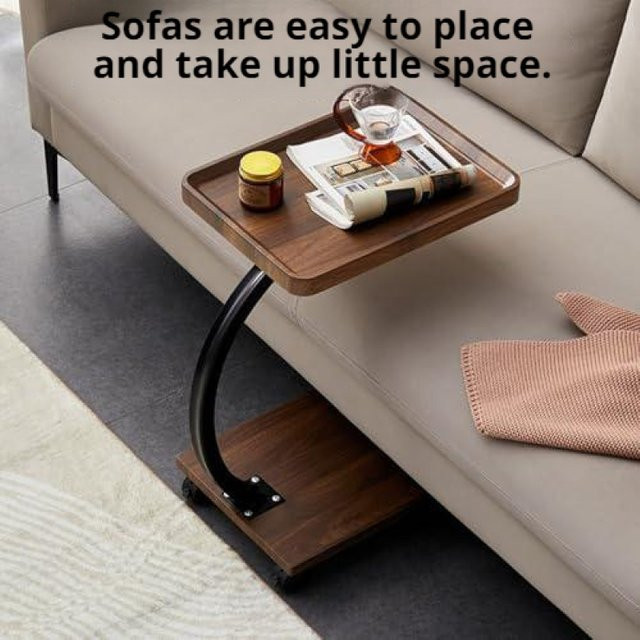 LIUSHADUOLA C-förmiger Beistelltisch in Walnuss Braun, moderner Couchtisch mit Rollen für das Wohnzimmer - Bild 1