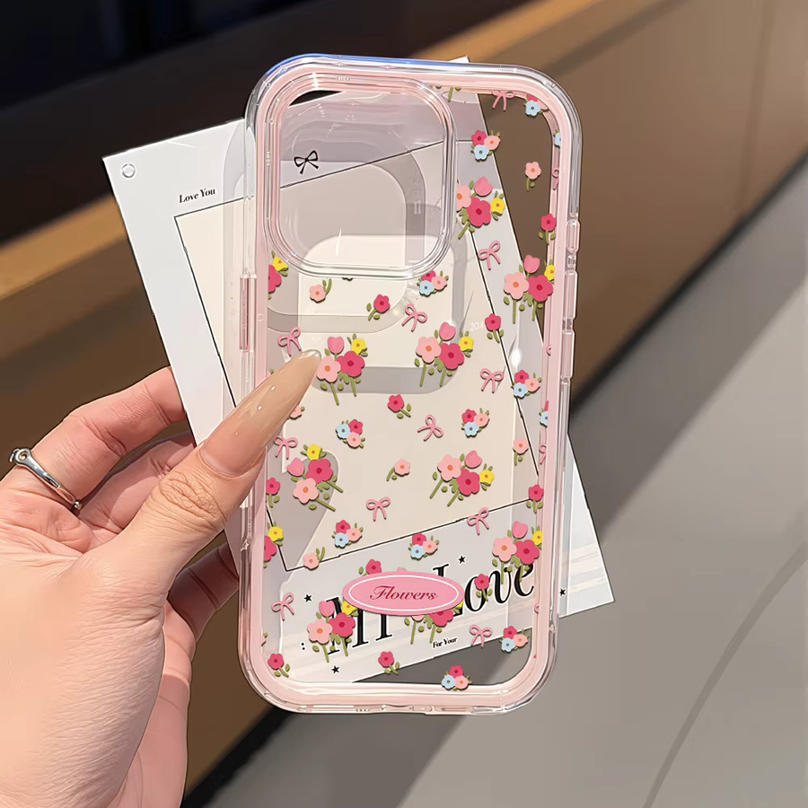 Transparente Handyhülle mit Blumen- und Schmetterlings-Design für iPhone 11 bis iPhone 17 Pro Max, stoßfestes Clear Case in Schwarz und Transparent - Bild 3