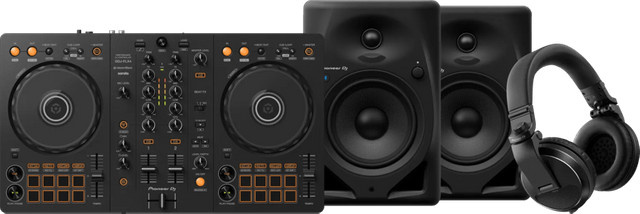 Pioneer DJ DJ-Controller DDJ-FLX4 mit HDJ-X5 Kopfhörern und DM-50D-BT Bluetooth Lautsprechern in Schwarz - Bild 1