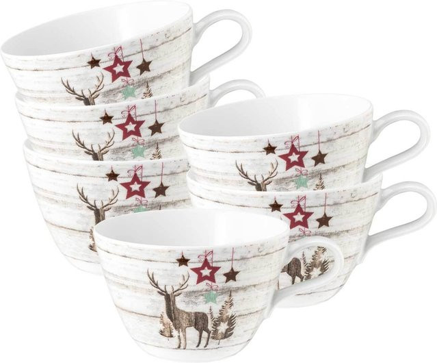 Seltmann Weiden Milchkaffeetassen Life Christmas aus Porzellan, Weiß, 6er Set, 370 ml pro Tasse - Bild 1