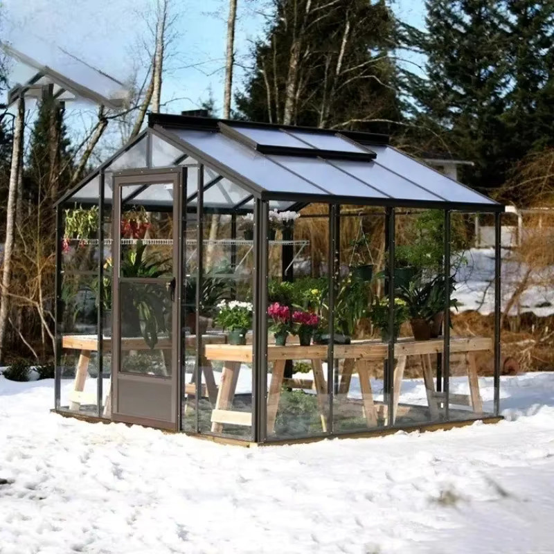 Regenfestes Glasgewächshaus für den Garten und die Terrasse in Schwarz mit Giebeldach - Bild 2