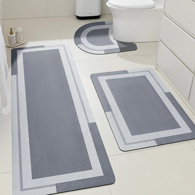 VIKAMA 3-teiliges Badematten-Set für Küche und Badezimmer, schnelltrocknend und rutschfest, modern - Bild 1