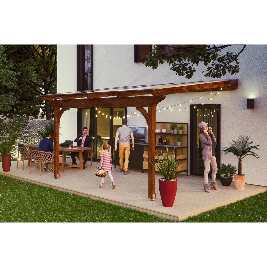 Skan Holz Terrassenüberdachung Ravenna aus Douglasie in Nussbaum Braun B/T: 434 x 300 cm mit Polycarbonat Dach - Bild 2