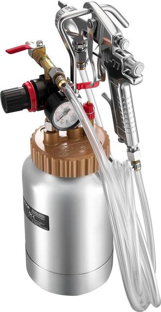 Central Pneumatic Druckbecher Sprühpistole Set mit 2 L Druckbecher, 2 Sprühpistolen (1,8 mm und 3 mm) sowie zwei 3 m Schläuchen in Silber - Bild 1