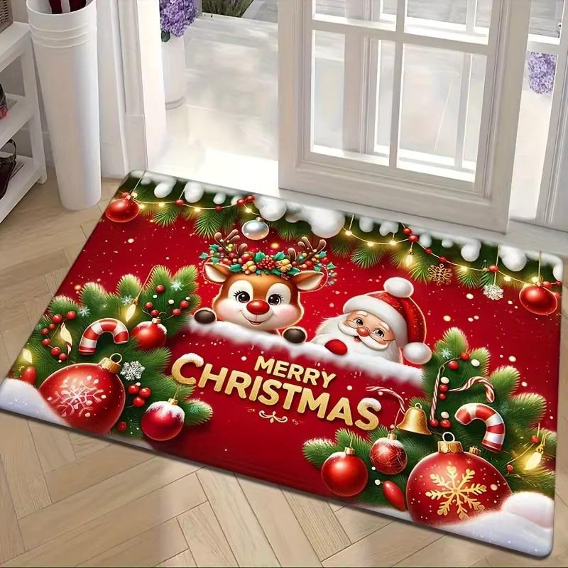 VIKAMA Weihnachtsmann Willkommens-Fußmatte für Eingang, Küche oder Wohnzimmer in Rot mit Frohes Neues Jahr 2026 Motiv - Bild 4
