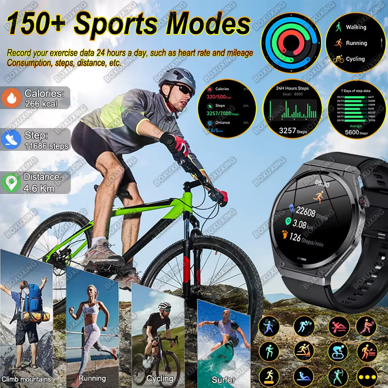 BOXUXING Smartwatch, Titan, Silikon, Schwarz, Unisex - Bild 4