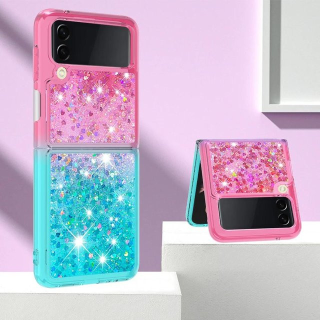 NUCWIN Luxus Glitzer-Hülle mit Treibsand für Samsung Galaxy Z Flip 3, 4, 5 und 6 in Pink mit Farbverlauf und Bling-Effekt, stoßfeste Schutzhülle - Bild 1