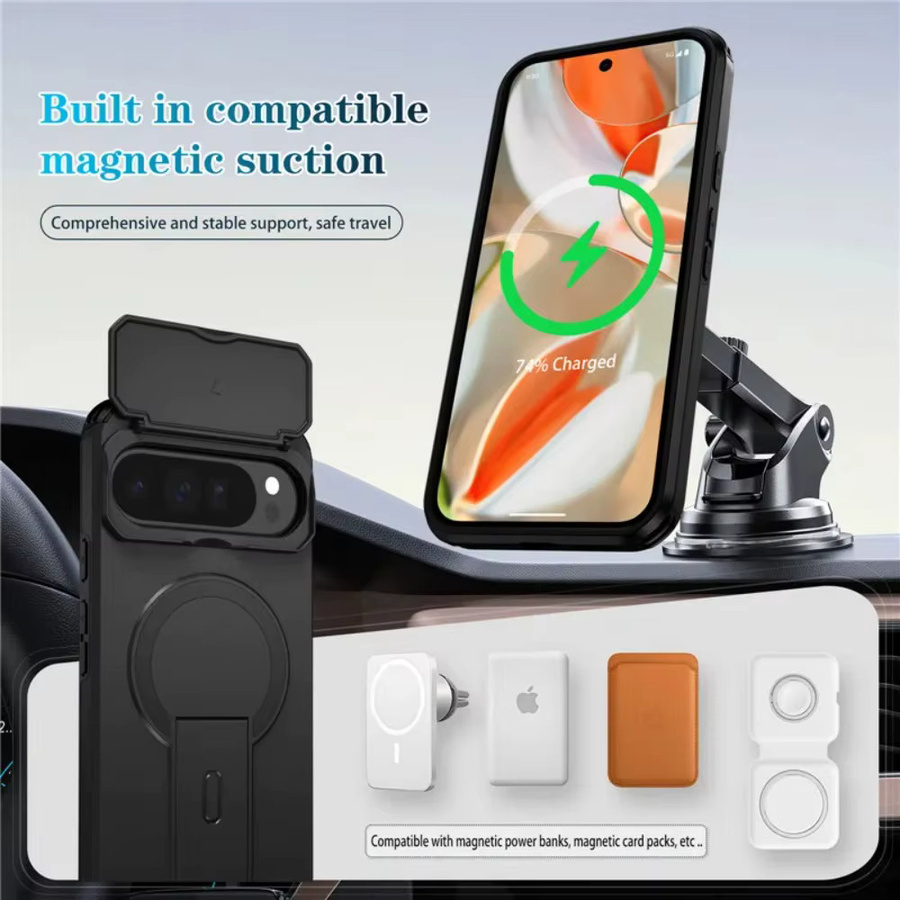 Stoßfeste Magnet-Schutzhülle mit faltbarer Halterung für Google Pixel 10 Pro XL, Pixel 10 Pro und Pixel 10 Flip in Schwarz - Bild 4