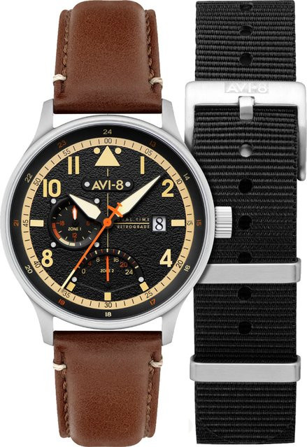 AVI-8 Armbanduhr, Quarz, Edelstahl, Leder, Braun, 44 mm, Herren - Bild 1